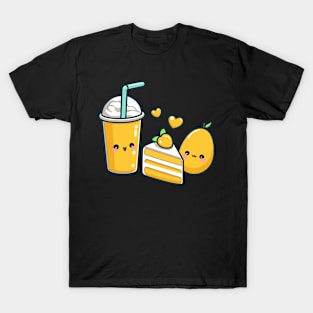 Cute Design in Kawaii Style with a Mango Cake and Milkshake | Kawaii Food Art T-Shirt